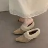 Mocasines de mujer para otoño e invierno, de tacón alto, cálidos y forrados de felpa, en un estilo retro marrón bosque