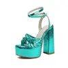 Sandálias douradas de e-commerce transfronteiriço peep-toe com cadarço plataforma salto super alto sapatos de salto alto femininos tamanhos 32-46