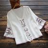 Camisa de Manga Corta Bordada Retro Literaria para Reducir la Edad para Mujer Verano Versátil Suelta Cuello en V Delgada Algodón y Lino Camisa Top Transpirable