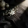 Acessórios de Cocar Estilo Europeu Noiva Feito à Mão Pérola Strass Flor Seda Grampo de Cabelo Garfo Coroa Joia Vestido de Noiva Branco