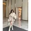 Comércio Exterior Roupas Manga de Pelo Casaco Cintura Cadarço Outono Lã Outono Curto Alto Padrão Solto Outwear Roupas Femininas