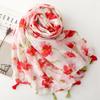 Bufanda hilo Bali bufanda de seda pequeña fresca dama dulce estilo pastoral flor rosa roja borla chal de viaje mujer