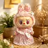 Muñeca de Peluche de Vinilo Labubu de 38 cm Ropa Vestido Rosa de Corazón de Verano Bolso Cruzado Morado de Corazón Conjunto de Vestido de Tul