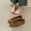 Sapatos Mary Jane com Tachas Estilo Francês para Mulheres, Primavera 2026, Sapatilhas Retro de Camurça com Uma Tira, Sapatilhas Planas Versáteis