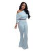 Traje de chaqueta casual de manga larga de color neto + pantalón acampanado moda traje casual L154 Guangzhou disparo real molde