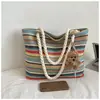 Bolso de Mujer Estilo Nuevo, Bolso de Paja Rayado Colorido de Moda, Bolso de Mano, Bolso de Playa, Bolso de Hombro, Bolso Tote de Gran Capacidad