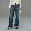 Jeans de Pierna Ancha Rígidos y con Caída para Mujer, Otoño 2026, Estilo Sal, Cubre Cadera, Pantalones de Largo hasta el Suelo, Pantalones de Líneas Limpias, Algodón Azul Denim