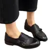 Mocasines de Piel de Vaca Franceses con Tacón Grueso para Mujer Estilo Británico Hebilla Zapatos Planos de Tacón Bajo Slip-on Zapatos Pequeños de Cuero para Hombre Perezoso