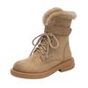 Oferta Especial Botas de Neve Forradas com Lã Quente para Mulheres 2025 Inverno Estilo Coreano Botas de Cano Médio com Solado Grosso, Zíper Lateral e Salto Bloco, Antiderrapantes