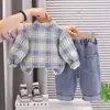 Conjunto de Manga Larga para Niños Primavera y Otoño 2026 Nuevo Elegante Conjunto de Primavera para Bebés Niños, Conjunto de Tres Piezas de Cuadros de Manga Larga