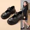 Sapatos de Couro para Meninas 2026 Nova Coleção Primavera e Outono Sapatos de Performance Infantil Sapatos de Dança Pretos Sapatos de Princesa para Meninas Mais Velhas