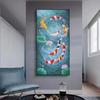 Estilo moderno nuevo chino pintura de lienzo de nueve peces buena suerte koi afortunado sala de estar puerta de entrada pintura decorativa vertical núcleo