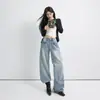 2026 Nuevos Pantalones Anchos Sueltos de Estilo Retro Americano Versátiles de Tela Fluida Rectos Largos hasta el Suelo para Mujer y Pantalones Extra Largos