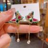 Brincos de Franja Borboleta de Cristal Estilo Étnico Indústria Pesada Brilho Leve Versátil Estilo Corte Vintage Brincos de Alfinete Prateado Celebridade Cibernética
