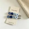 Pinza para el pelo tipo botón de flor azul y blanco fresco estilo coreano para niñas, flequillo lateral, accesorio de pelo versátil para uso diario para mujeres