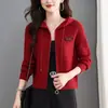 Chaqueta de punto con capucha para mujer, estilo nuevo Otoño Invierno, con cremallera, cintura alta, prenda exterior con falda corta para petite, cárdigan de punto