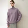 Suéter de caxemira estilo casual europeu e americano para mulheres, caxemira pura de cabra, novo suéter de tricô quente gola alta solto de outono e inverno