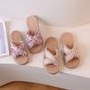 Verano nuevo hada tejido cuerda de cáñamo moda viaje palabra zapatillas playa casual tacón plano zapatillas de moda sandalias de exterior para mujer