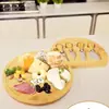 Tabla de Queso Redonda Giratoria de Bambú y Madera Transfronteriza con Juego de Cuchillos Tabla de Cortar Alimentos Cocidos Tabla para Dim Sum y Frutas