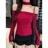 Nueva colección de otoño: Top versátil de manga larga, un solo hombro, cuello halter, color liso, se puede usar de dos maneras, corte ajustado, favorecedor de la figura y una camiseta básica única