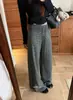 Trece Filas [KAPOK] Otoño Nuevo Casual Bloque de Color Raya Cintura Elástica Cordón Pierna Ancha Pantalones Casuales 63062