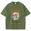 Camisetas de Algodón Lavado de Comercio Exterior con Cuellos Redondos de Canalé Entrelazado, Ropa Vieja en Negro, Azul, Verde, Verde Militar y Rosa