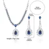 Set Transfronterizo de Joyería de Zirconia Microincrustada Estilo Europeo y Americano con Diseño de Flor de Gota de Agua Azul y Cadena para Clavícula Tachonada de Diamantes para Uso Diario