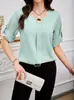 Nueva Ropa de Trabajo Versátil para Negocios Cuello Redondo Manga Enrollada Diseño Sencillo Elegante Moda Casual Camisa para Mujer Conjunto Elegante