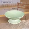 Bandeja de té y bocadillos simple de celadón con base alta, bandeja de ofrendas Zen estilo chino, para sala de estar del hogar, exhibición de bocadillos, pasteles y frutas, bandeja de almacenamiento de cerámica