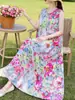 Vestido de algodão e seda sem mangas de alta qualidade, estilo jovem, para mulheres, vestido de verão para férias na praia, plus size, para mulheres de meia-idade, vestido Sanya, vestido de praia