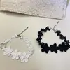 Gargantilla de Encaje Negro y Blanco con Flor de Nicho Cadena de Clavícula de Moda Gargantilla para Mujer