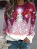 Sudadera de Manga Larga con Cuello Redondo para Mujer 2024, Moda, Estampado 3D, Top para Mujer, Transfronterizo, Estampado de Árbol de Navidad, Sudadera Casual