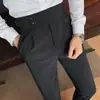 Pantalones de Traje de Negocios para Hombre de Pierna Recta, Estilo Nápoles, Elegantes, de Cintura Alta, Corte Slim, Estilo Británico, Casual de Otoño