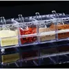 Juego de caja de condimentos de cocina de cuatro compartimentos, tarro de condimentos transparente de cristal, sal, azúcar, caja de condimentos creativa con cuchara CRTST