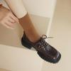 Ropa de Trabajo Básica Llena de Textura Zapatos Pequeños de Cuero Primavera 2024 Tacón Medio Grueso Suela Gruesa Punta Cuadrada Zapatos Planos Ol con Cordones de Piel de Cabra para Mujer