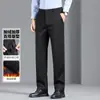Mistura de Lã + Forro de Fleece para AquecimentoCalças Casuais Masculinas de Alta Qualidade, Corte Amplo para Negócios, Pernas Retas Elásticas, Calças Sociais Não Amassam para Homens