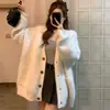 Cardigan suéter de pele de vison azul para mulheres, primavera e outono, estilo casual e relaxado, modelagem solta, top de malha macio e confortável