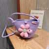 Bolsa de Tela de Algodón Tejida con Dibujos Animados de Niña de Playa, Letras y Flores, Nueva Bolsa Cruzada para Hombro Infantil Coreana