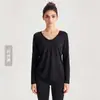Weiman Hilo de Bambú Cuello en V Ropa de Yoga Manga Larga Cubre todo Secado Rápido Ajuste Lateral con Cordón Camiseta Deportiva Fitness Running para Mujer