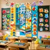 Tela colgante para temporada de regreso a clases, pancartas decorativas para ambiente de clase escolar primaria, decoraciones colgantes, decoraciones con globos para ambiente de salón de clases de kínder