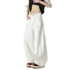 Atacado transfronteiriço de jeans branco retro americano com pernas curvas, design unissex com múltiplos bolsos, calças compridas de perna larga, estilo moderno