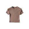 Verano Hilo de Seda de Hielo Base Camiseta Cuello Redondo Corta Ombligo Expuesto Elástica Ajustada Manga Corta Top Básico para Mujer Comercio Exterior