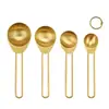 Juego de Tazas y Cucharas Medidoras de Acero Inoxidable con Cucharas Medidoras Redondas Chapadas en Oro, Juego de 8 Piezas para Hornear, Café y Condimentos