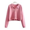 Fábrica de Malhas Dongguan Dalang Jaqueta Suéter Personalizada Pequena Fresca Gola Polo Curta Novo Cardigan de Tricô Slim