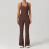 Conjunto de yoga popular europeo y americano de otoño, secado rápido, ajustado, ropa deportiva para danza, deportes y fitness, mono acampanado para mujer que levanta los glúteos y controla el abdomen