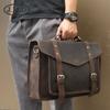2019 Verano Nuevo Vintage Bolso de Hombre Decoración de Cinturón Maletín de Cuero Crazy Horse Bolso de Mano de Cuero Genuino para Hombre 7377R