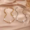 Moda Europeia e Americana Transfronteiriça Novo Estilo de Luxo Acessível Conexão de Pérolas U-Shaped Ferradura Colar de Aço Inoxidável Joias Femininas Atacado