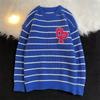 Suéter listrado vintage estilo harajuku, masculino, outono e inverno, marca da moda, solto, preguiçoso, suéter de malha, suéter para combinar com o casal