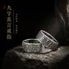 Anel de Cobre com Mantra de Nove Caracteres Cultural Criativo Taoísta, Joia Taoísta Vintage Desgastada, Ajuste Slim, Boa Sorte, Anel Masculino Tendência Nacional