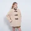 Jaqueta Completa de Pelúcia de Cordeiro Quente com Gola Alta e Fivela para Mulheres Outono e Inverno Top de Pelo Espesso